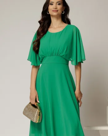 Rochie midi din voal verde cu maneci scurte lejere