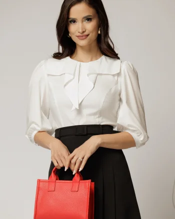 Bluza DY Fashion alba din poplin cu guler amplu