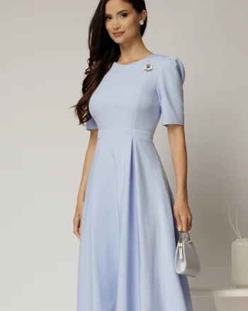 Rochie DY Fashion bleu midi cu pliuri pe fusta si design cu detaliu la bust