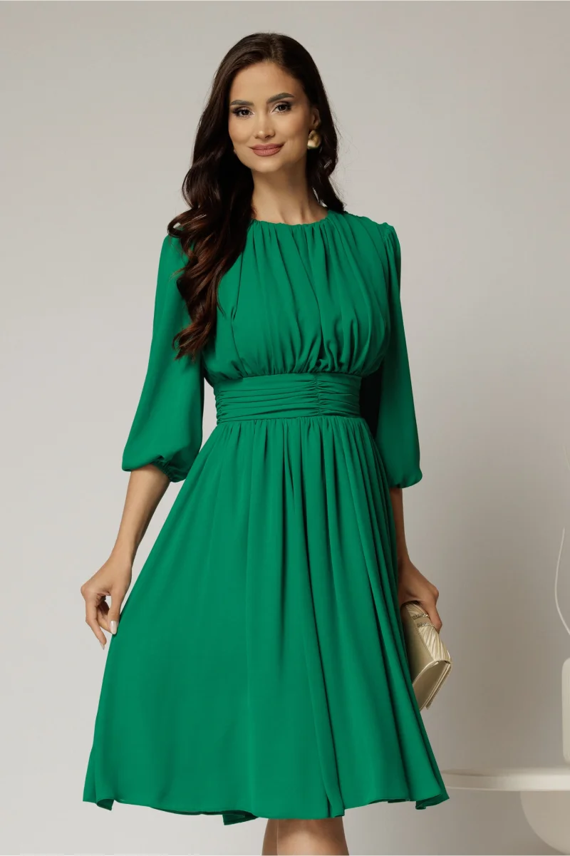 Rochie DY Fashion din voal verde clos cu pliuri