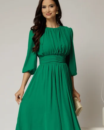 Rochie DY Fashion din voal verde clos cu pliuri