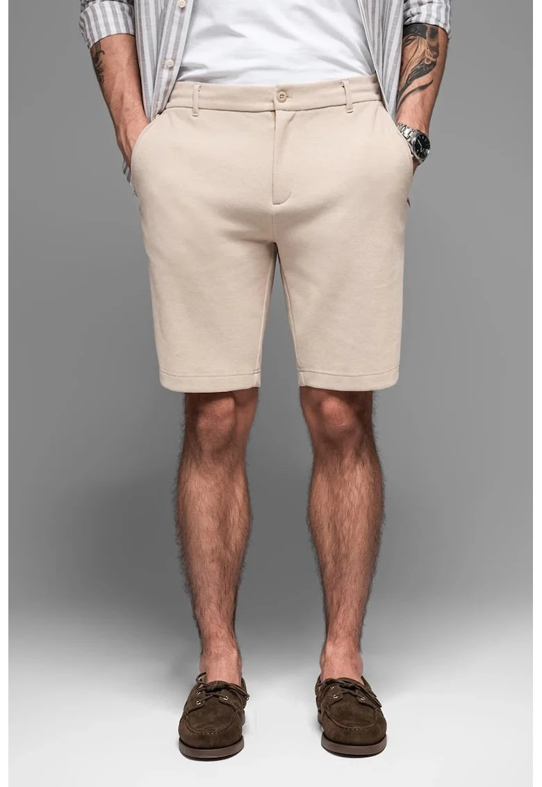 Pantaloni scurti cu talie medie, Maro taupe deschis