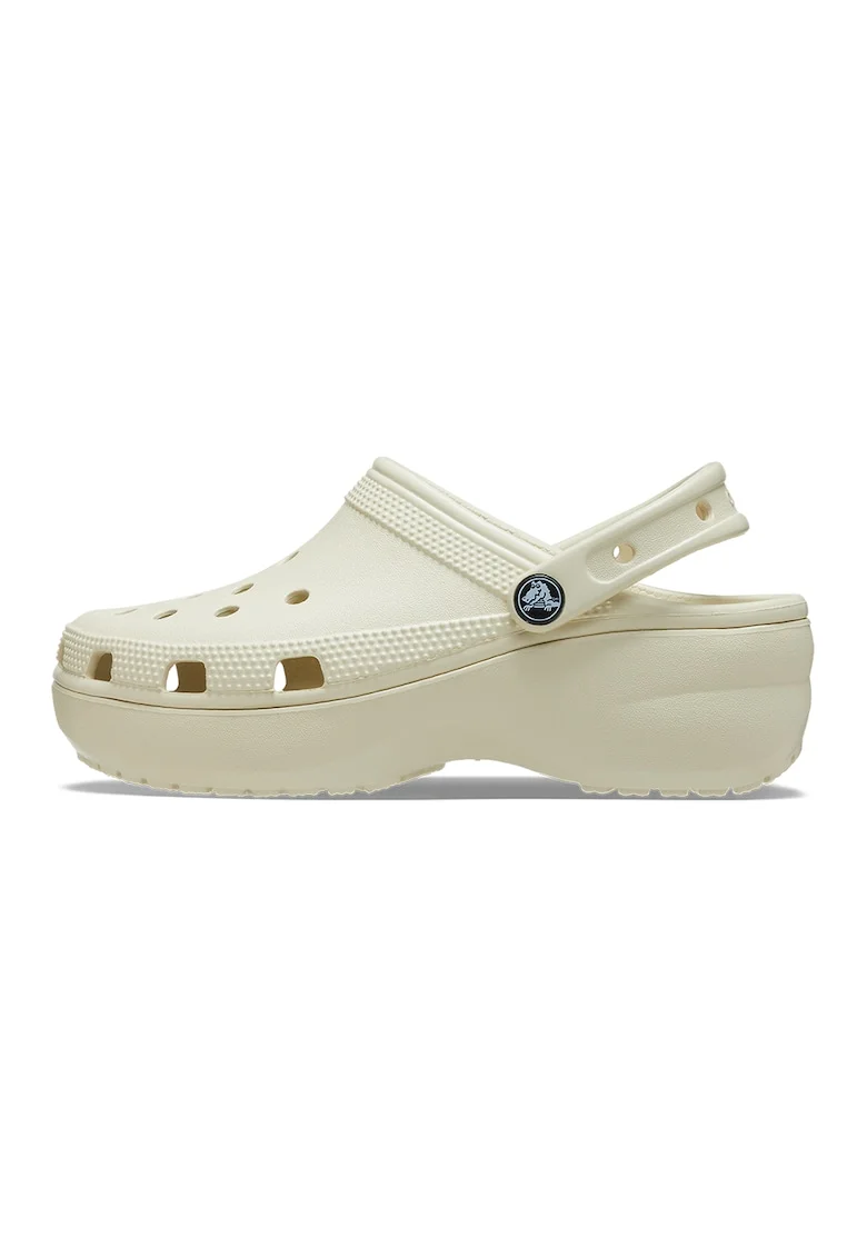 Saboti slingback cu model perforat si talpa flatform, Maro nisip