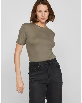 Tricou din amestec de modal cu decolteu la baza gatului