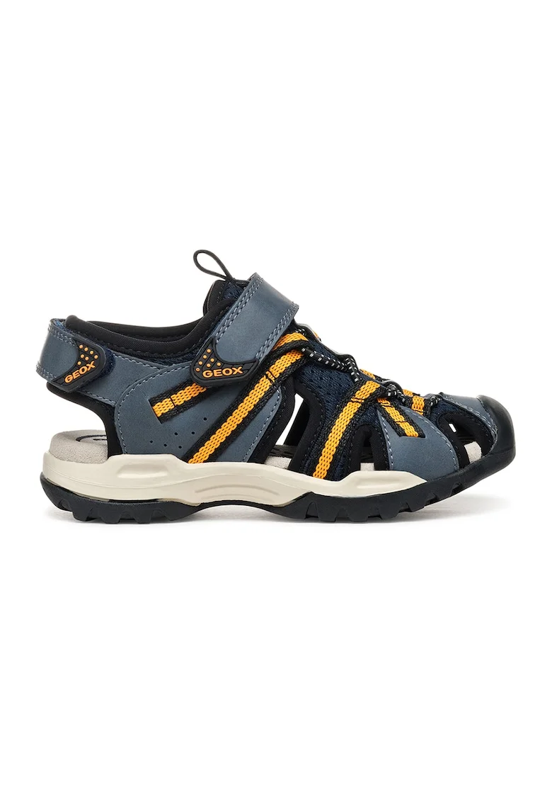 Sandale fisherman de piele ecologica si material textil Borealis, Negru/Albastru petrol