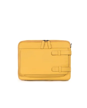 Geanta unisex de piele, pentru laptop, Galben