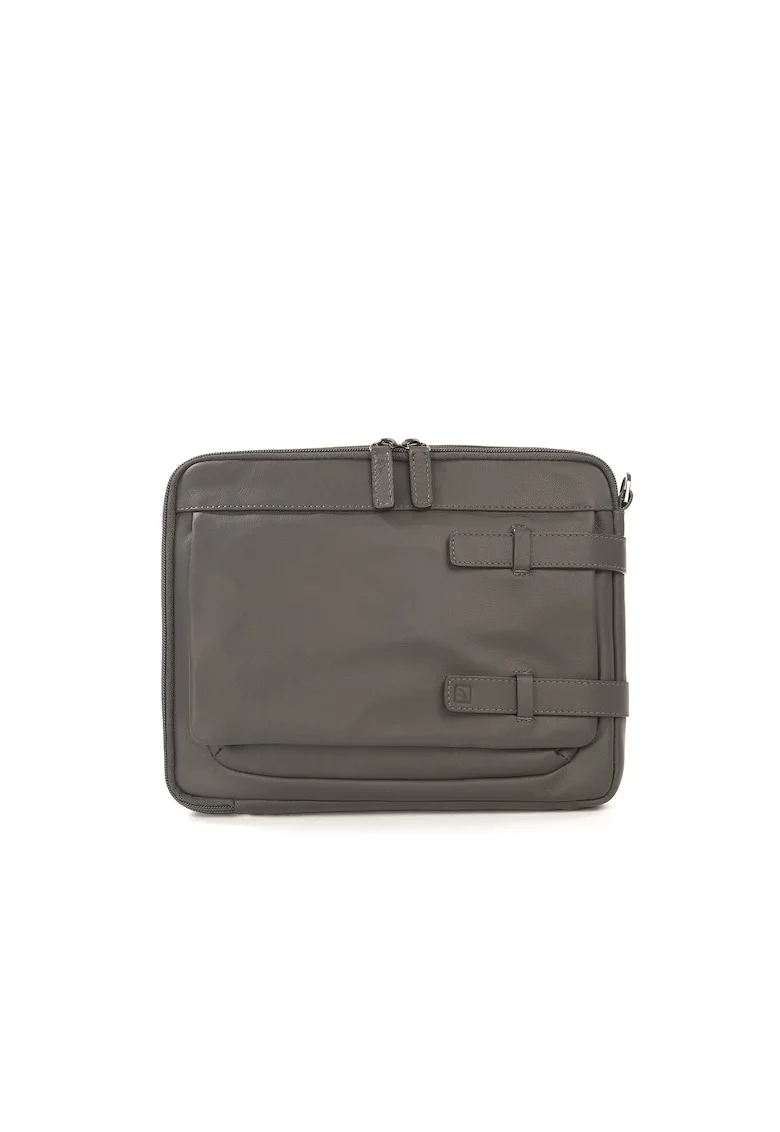 Geanta messenger unisex din piele cu fermoar, Grayed Jade