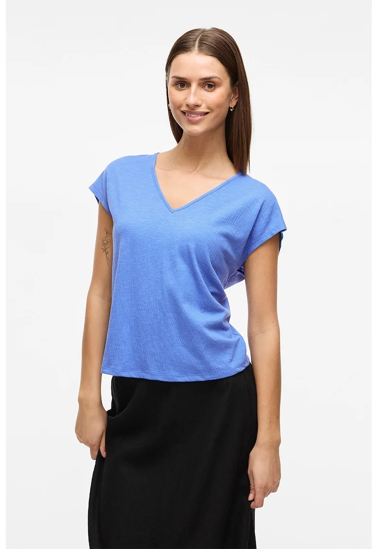 Tricou cu decolteu in V si decupaj pe spate, Albastru