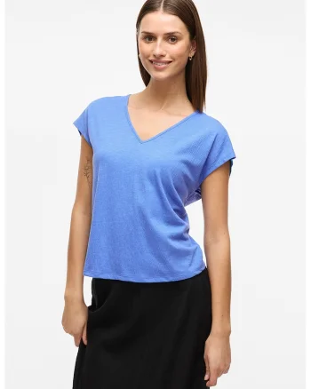 Tricou cu decolteu in V si decupaj pe spate, Albastru