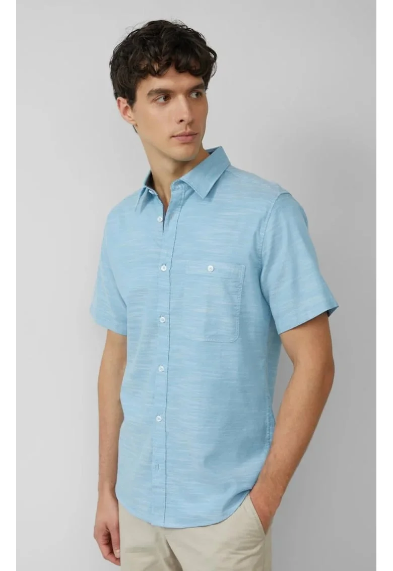 Camasa cu maneca scurta barbati, croiala Slim Fit si design cu un singur buzunar, Albastru deschis