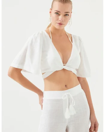 Bluza pentru plaja,  Bumbac/Viscoza, Galben, Alb