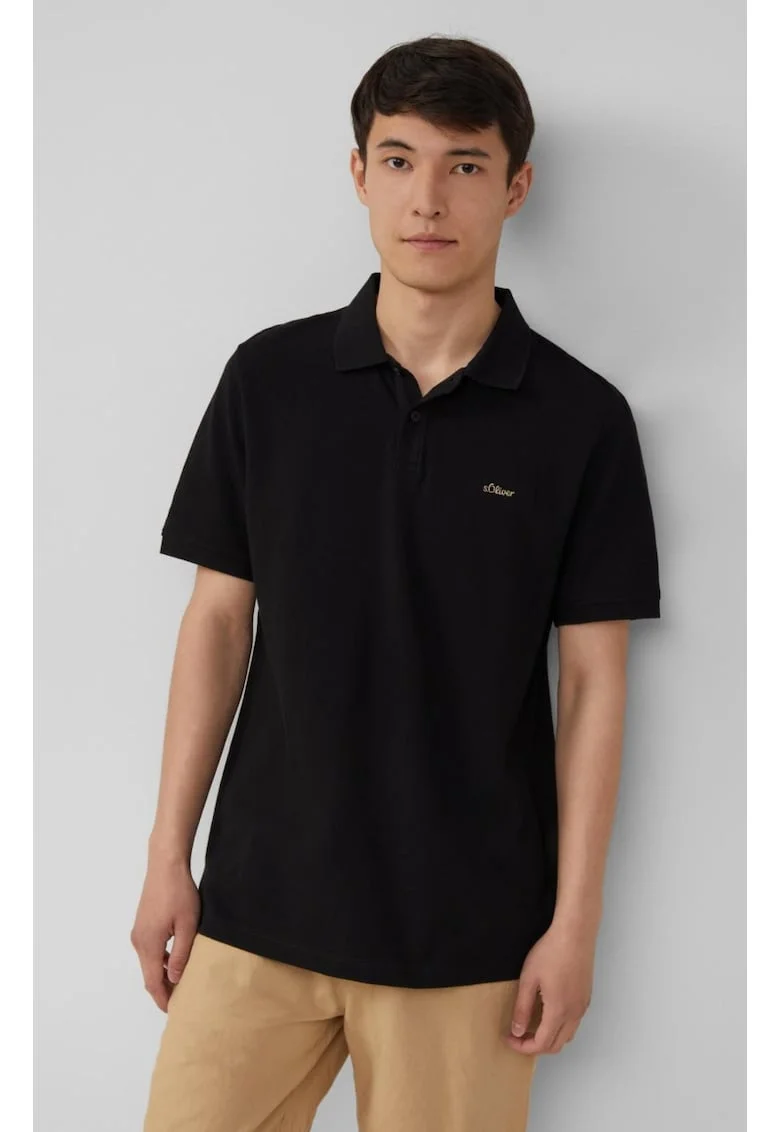 Tricou polo barbati, Regular fit din bumbac, Negru