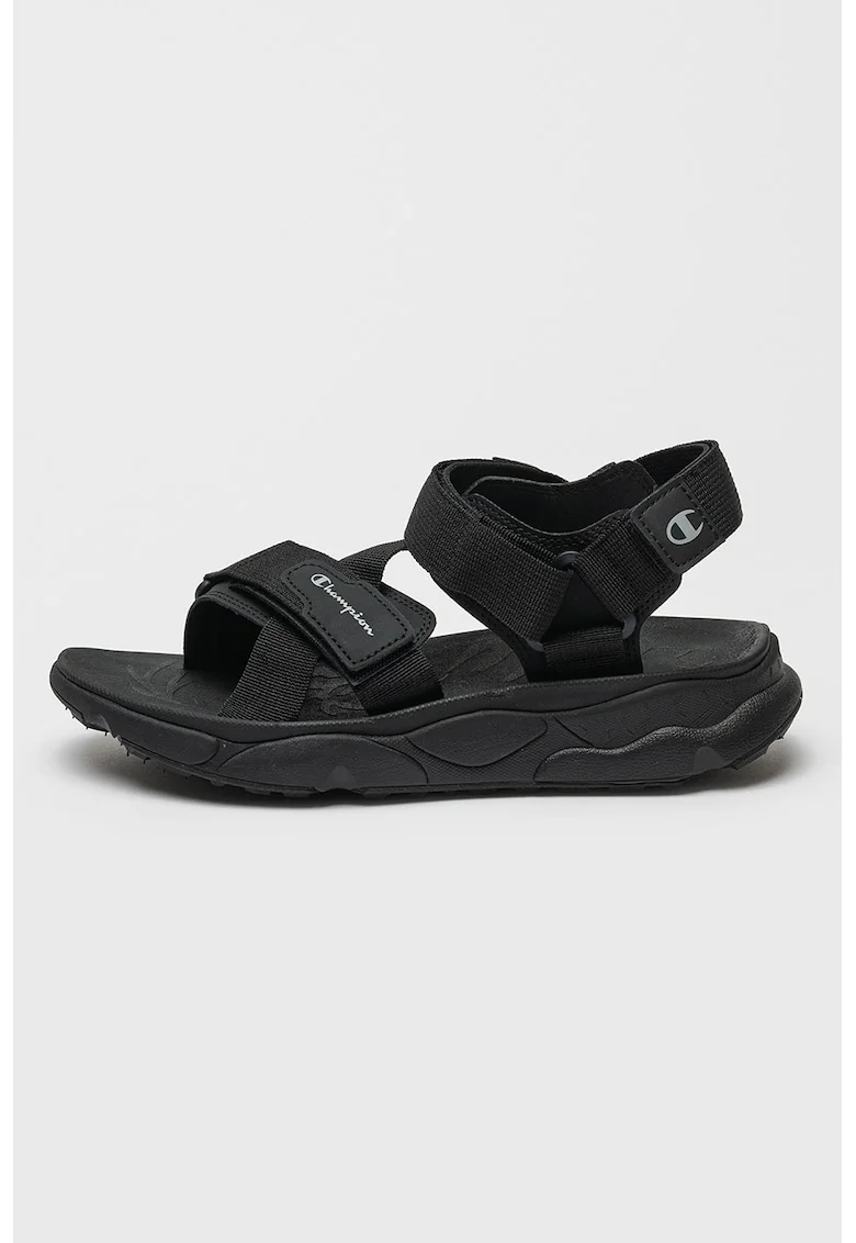 Sandale cu logo si velcro Calix, Negru/Gri deschis