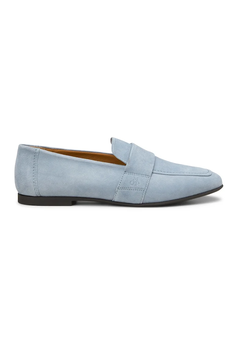 Pantofi loafer de piele intoarsa cu varf rotund, Albastru deschis