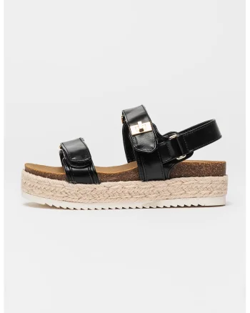 Sandale din piele ecologica cu talpa flatform, Negru