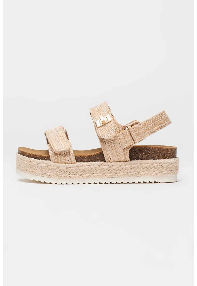 Sandale din piele ecologica cu talpa flatform, Maro nisip