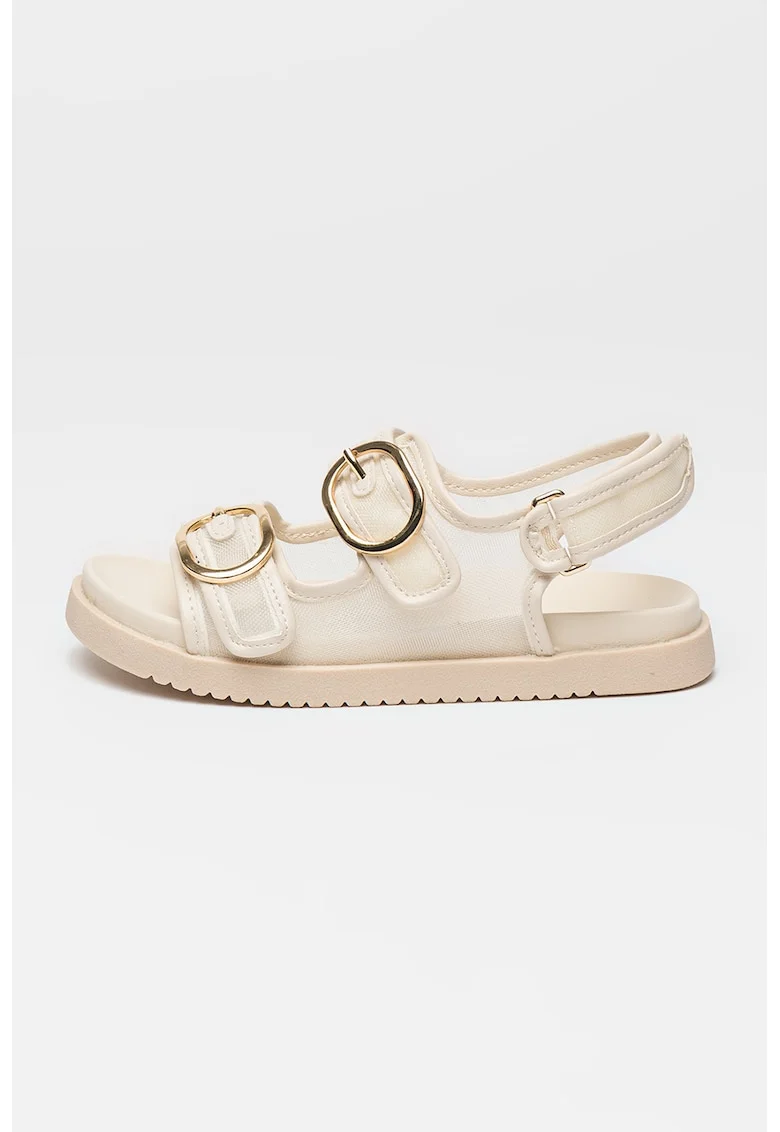 Sandale cu talpa plata si inchidere velcro, Bej deschis