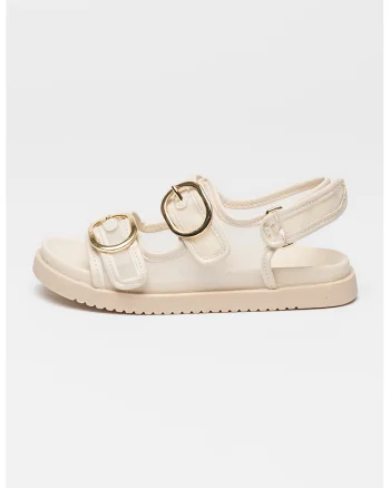 Sandale cu talpa plata si inchidere velcro, Bej deschis