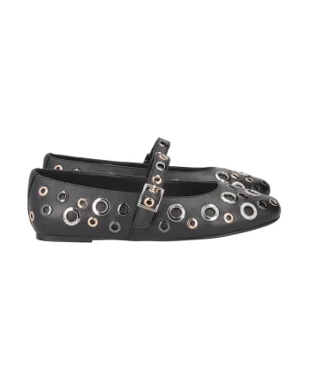 Balerini din piele cu decupaje metalice Fern, Negru/Auriu rose/Argintiu