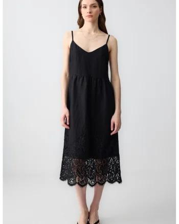 Rochie midi de in cu bretele subtiri, Negru