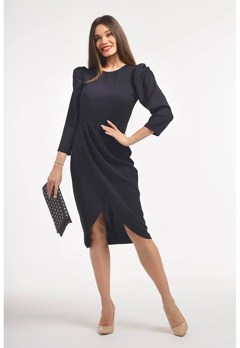 Rochie midi cu maneci bufante, Negru