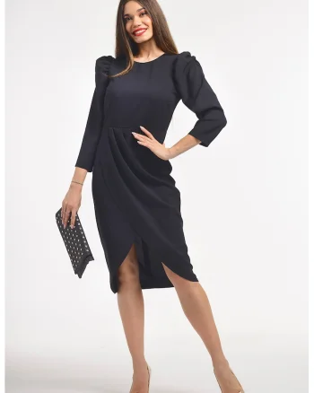 Rochie midi cu maneci bufante, Negru