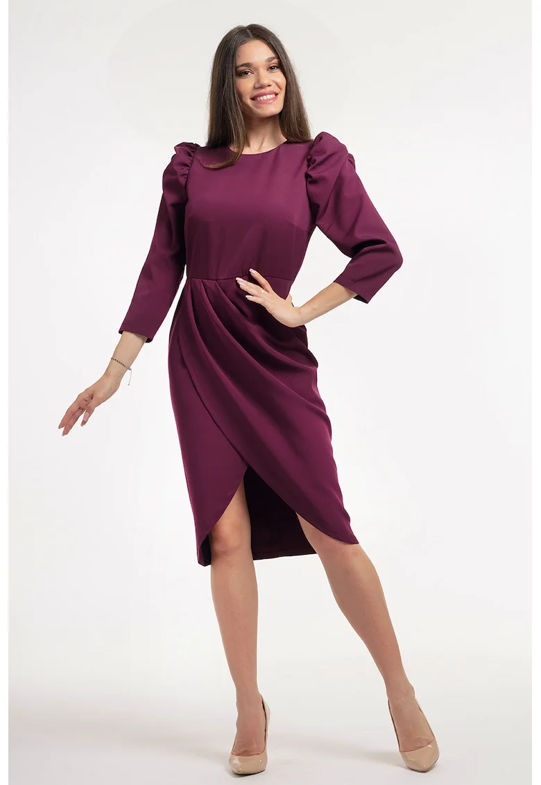 Rochie midi cu maneci bufante, Violet tyrian