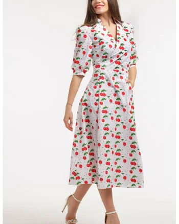 Rochie midi cu decolteu in V, Rosu/Alb/Verde