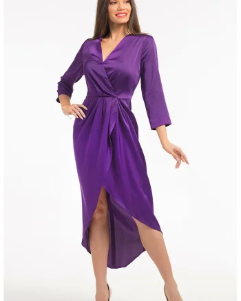 Rochie din satin cu decolteu in V, Ametist