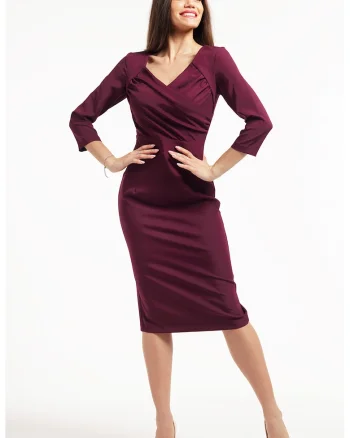 Rochie midi cu decolteu in V si slit pe spate, Violet tyrian