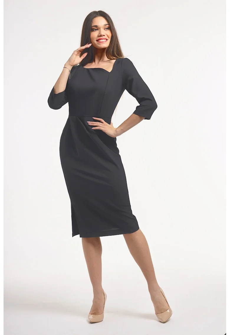 Rochie midi cu slit lateral, Negru