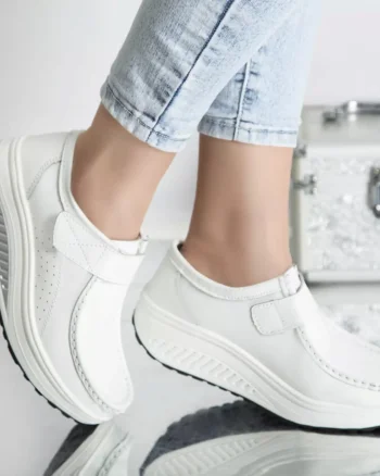 Pantofi cu platforma tiffany alb piele naturala