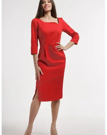Rochie midi cu slit lateral, Rosu vermillion