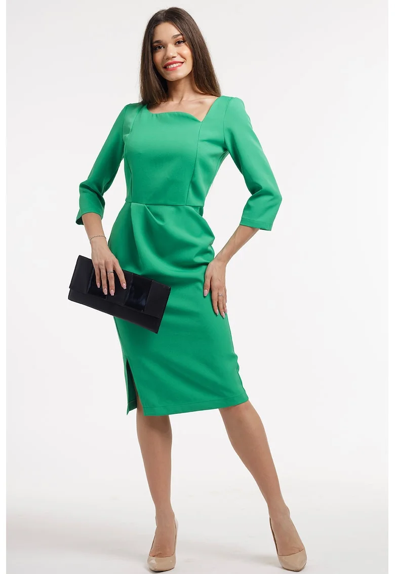 Rochie midi cu slit lateral, Verde