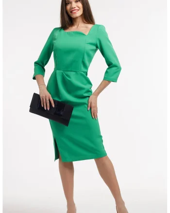 Rochie midi cu slit lateral, Verde