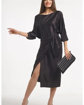 Rochie petrecuta cu slit pe partea din fata, Negru