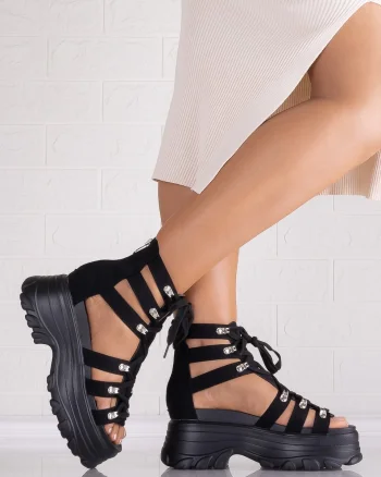 Sandale dama cu platforma Negre din piele ecologica Urtamma