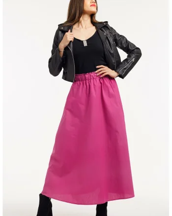 Fusta cu imprimeu si buzunare laterale, Fucsia