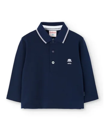 Bluza polo din amestec de bumbac, Bleumarin
