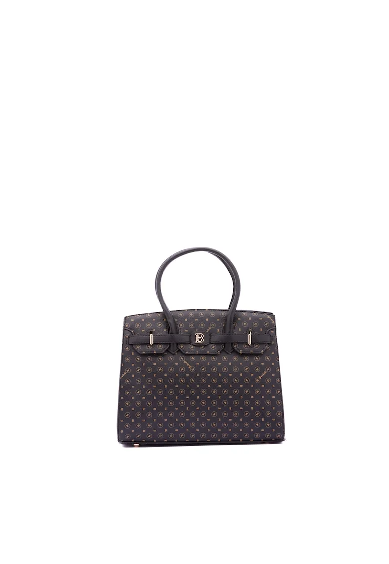 Geanta shopper din piele ecologica cu model logo, Negru