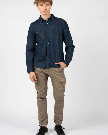 Camasa din denim cu gular clasic,