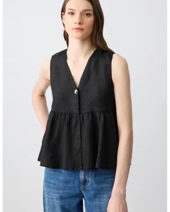 Bluza fara maneci cu decolteu in V, Negru