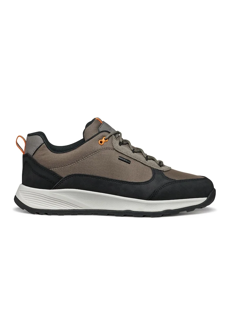 Pantofi sport de piele ecologica cu garnituri de piele intoarsa si material textil, Maro taupe/Negru stins/Portocaliu mandarina
