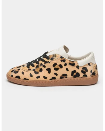 Pantofi sport de piele cu animal print, Negru/Bej