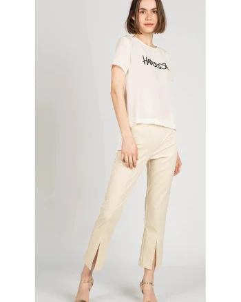 Pantaloni crop cu slit frontal, 38