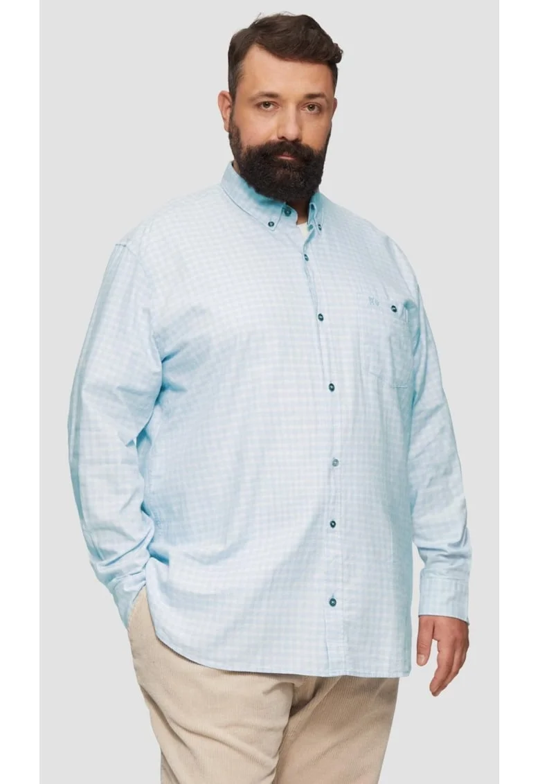 Camasa barbati big sizes, cu maneca lunga si imprimeu in carouri, Regular fit, Albastru deschis, Albastru deschis