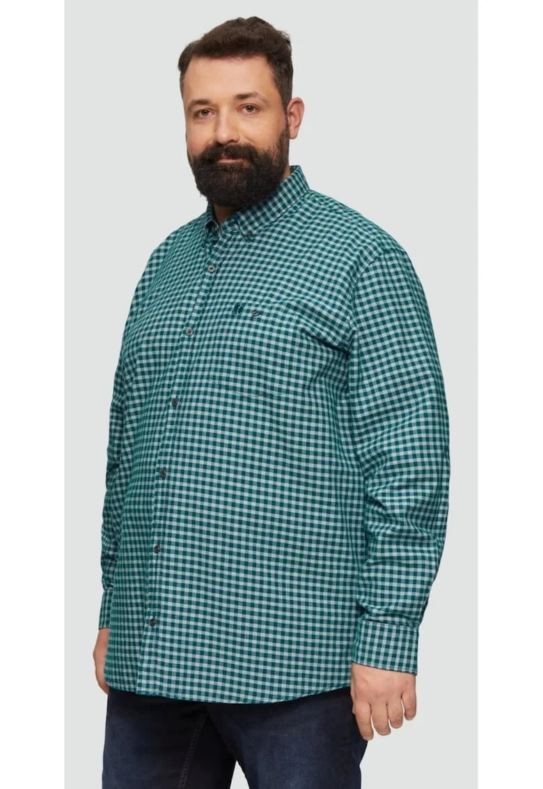 Camasa barbati big sizes, cu maneca lunga si imprimeu in carouri, Regular fit, Verde inchis, Verde inchis
