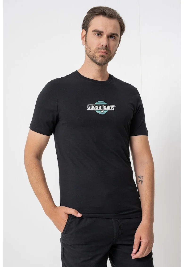 Tricou regular fit cu decolteu la baza gatului, Alb/Negru/Albastru deschis