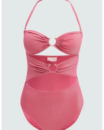 Costum de baie intreg cu decupaje, Roz pastel