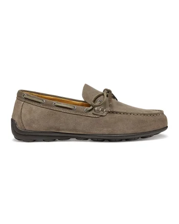 Pantofi boat de piele intoarsa, Maro taupe/Caramel